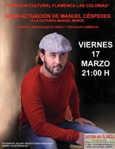 (Andalucía)- El cantaor Flamenco reivindicativo Manuel Céspedes ofrecerá un recital en la Tertulia Flamenca las Colonias, en Huelva