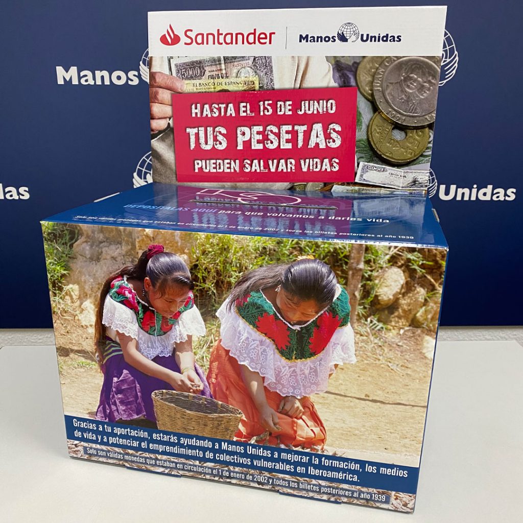 Banco Santander y Manos Unidas recogerán pesetas para convertirlas en un proyecto solidario